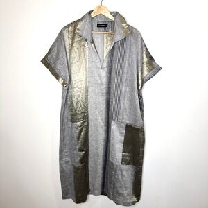 Alembika Caftan Shift Shirt Dress Lagenlook Striped Metallic Art to Wear Guard M